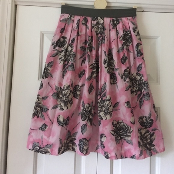Anthropologie Odille pink grey floral skirt Sz 0​ - Picture 2 of 8